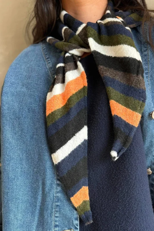 Jonti Stripe Knit Neckerchief Scarf 5